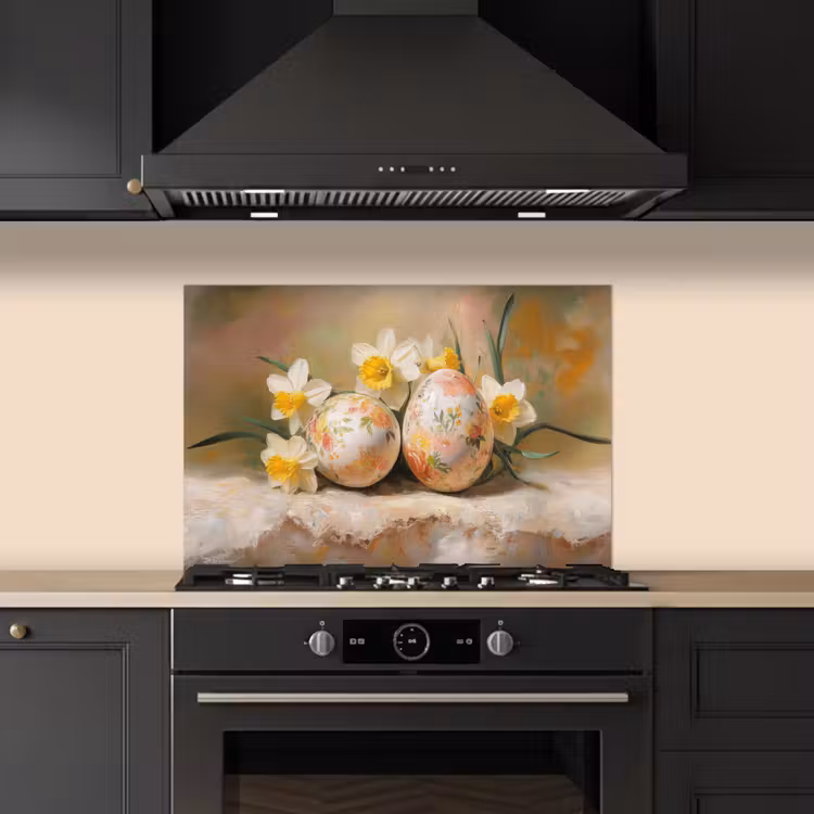 Bloemen - Eieren - Geschilderd keuken achterwand spatscherm klein -sfeer1