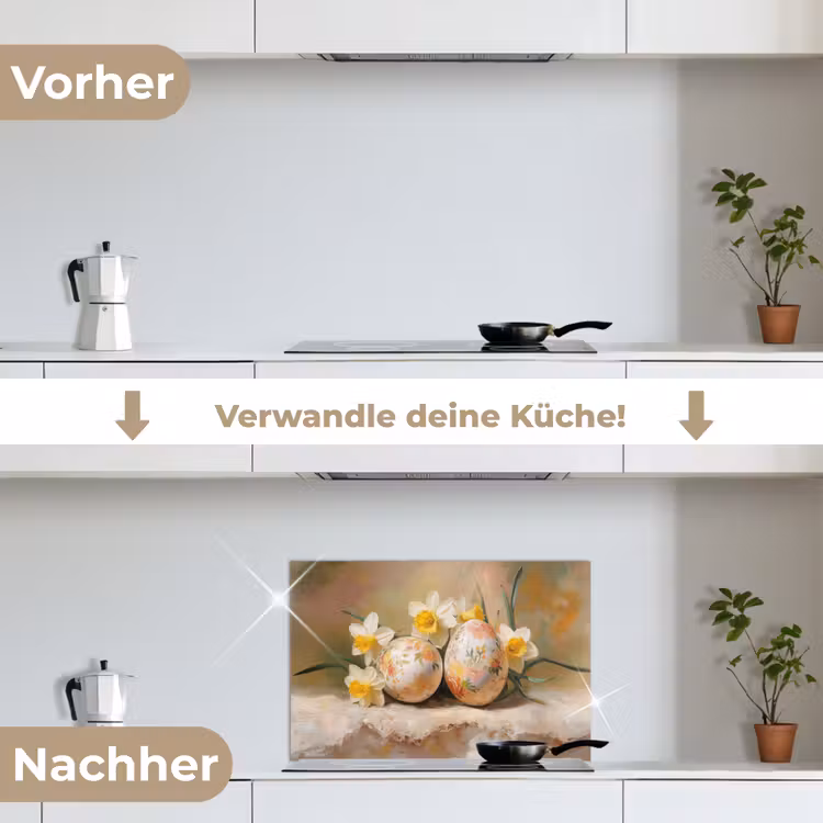 Bloemen - Eieren - Geschilderd keuken achterwand spatscherm klein -voor_na_DE