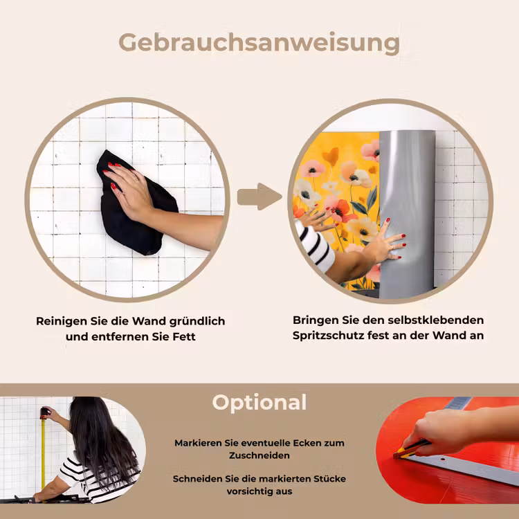 Bloemen - Veld - Geel keuken achterwand spatscherm klein -gebruiksaanwijzing_DE