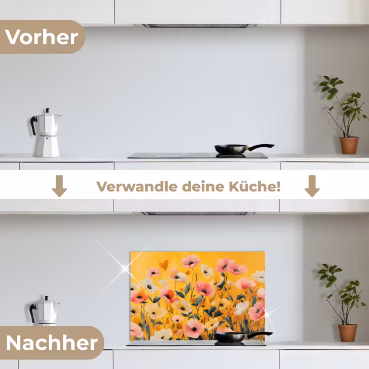 Bloemen - Veld - Geel keuken achterwand spatscherm klein -voor_na_DE