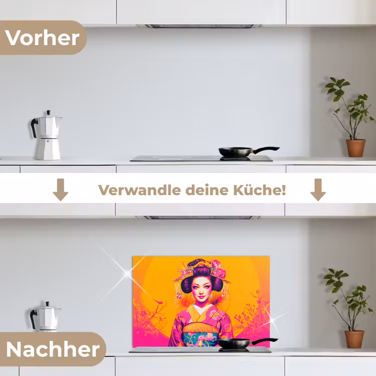 Bloemen - Vrouw - Kimono - Roze keuken achterwand spatscherm klein -voor_na_DE