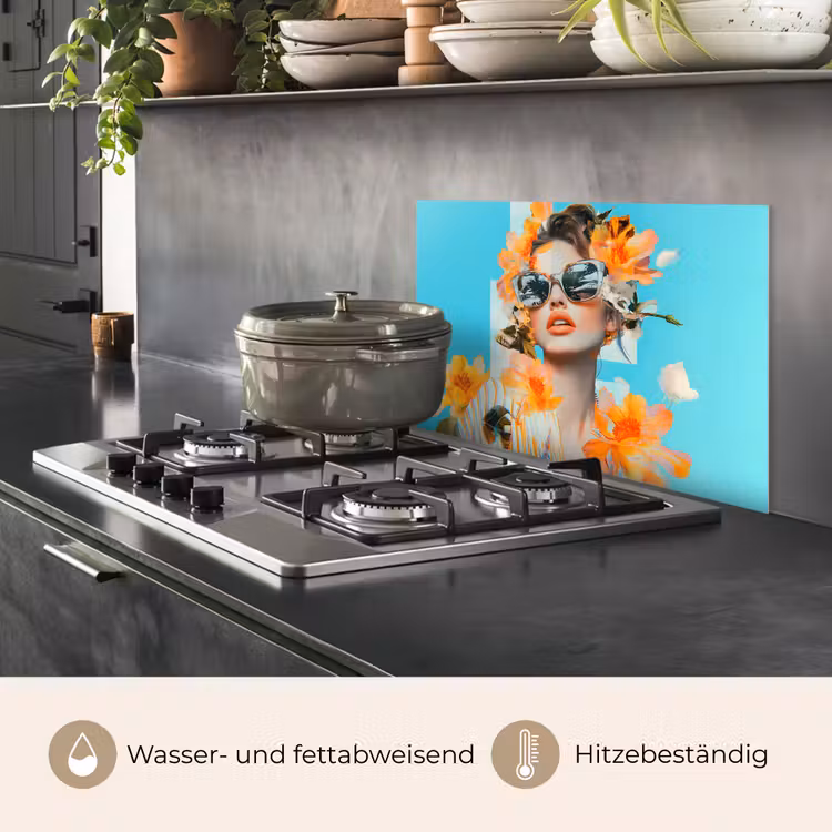 Bloemen - Vrouw - Zonnebril - Blauw keuken achterwand spatscherm klein -usp_DE