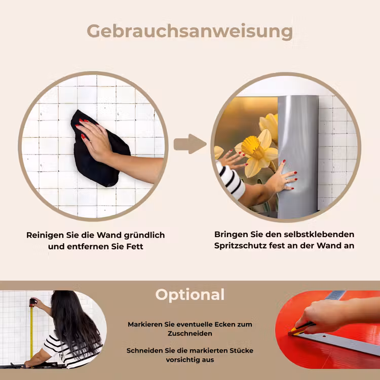 Bloemen - Geel - Wazig keuken achterwand spatscherm klein -gebruiksaanwijzing_DE