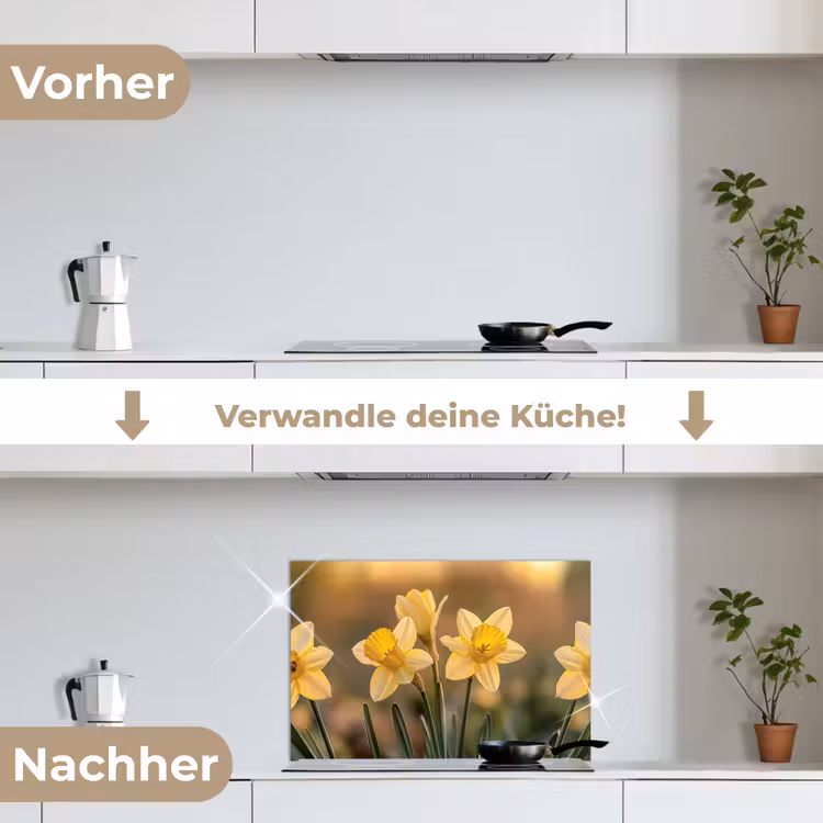 Bloemen - Geel - Wazig keuken achterwand spatscherm klein -voor_na_DE