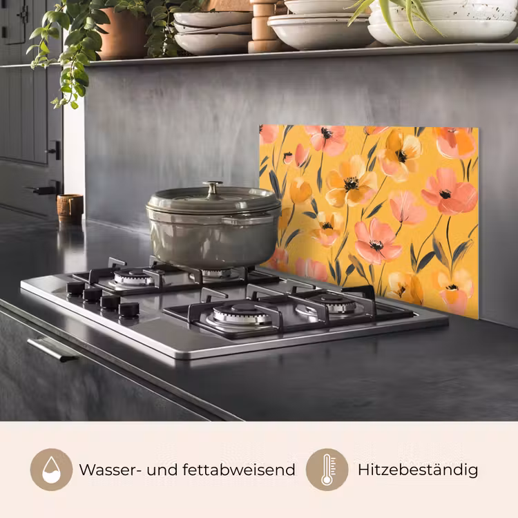 Bloemen - Geschilderd - Geel keuken achterwand spatscherm klein -usp_DE