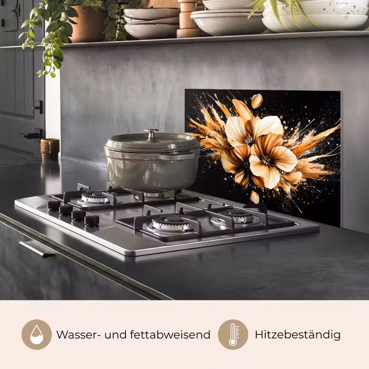Bloemen - Goud - Graffiti - Zwart - Abstract keuken achterwand spatscherm klein -usp_DE