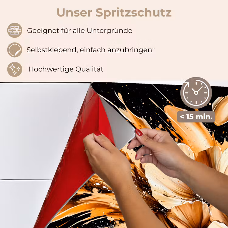 Bloemen - Goud - Graffiti - Zwart - Abstract keuken achterwand spatscherm klein -spatscherm_DE