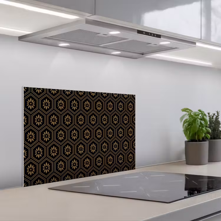 Bloemen - Goud - Hexagon keuken achterwand spatscherm klein 900 -3d_schuin