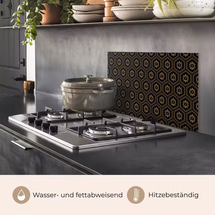 Bloemen - Goud - Hexagon keuken achterwand spatscherm klein 900 -usp_DE