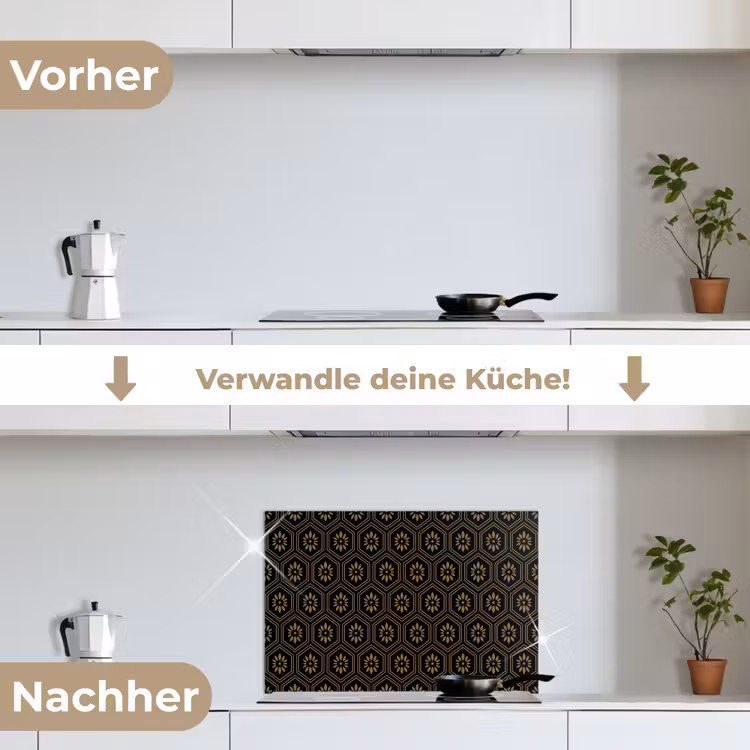 Bloemen - Goud - Hexagon keuken achterwand spatscherm klein 900 -voor_na_DE