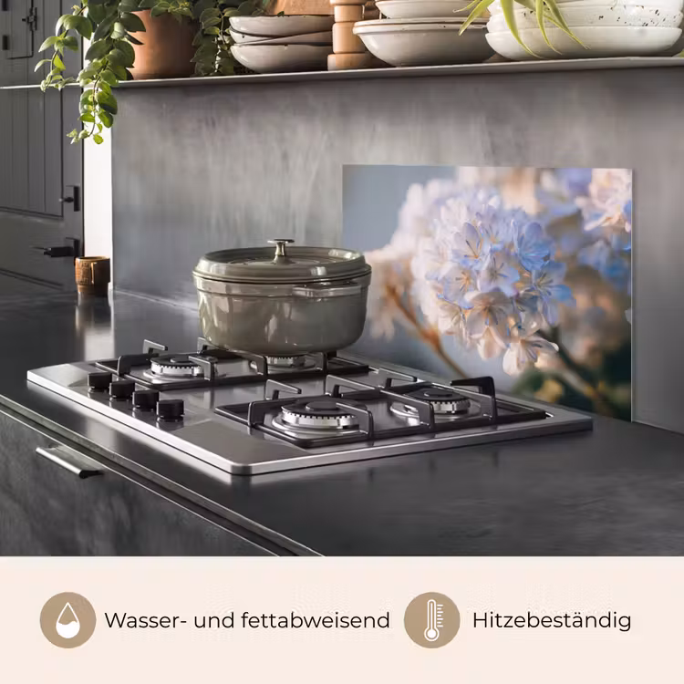 Bloemen - Lichtblauw - Wazig - Trosje keuken achterwand spatscherm klein -usp_DE
