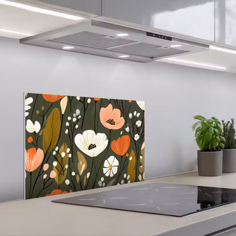 Bloemen - Illustratie - Groen keuken achterwand spatscherm klein -3d_schuin