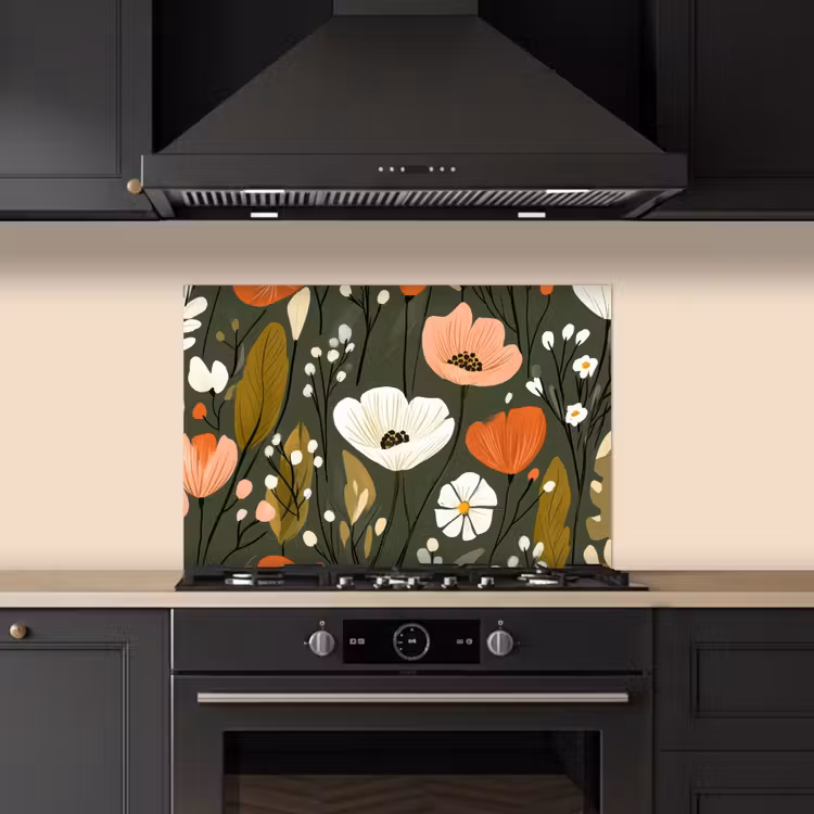 Bloemen - Illustratie - Groen keuken achterwand spatscherm klein -sfeer1