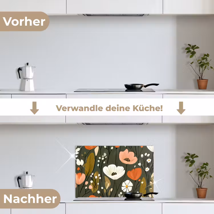 Bloemen - Illustratie - Groen keuken achterwand spatscherm klein -voor_na_DE
