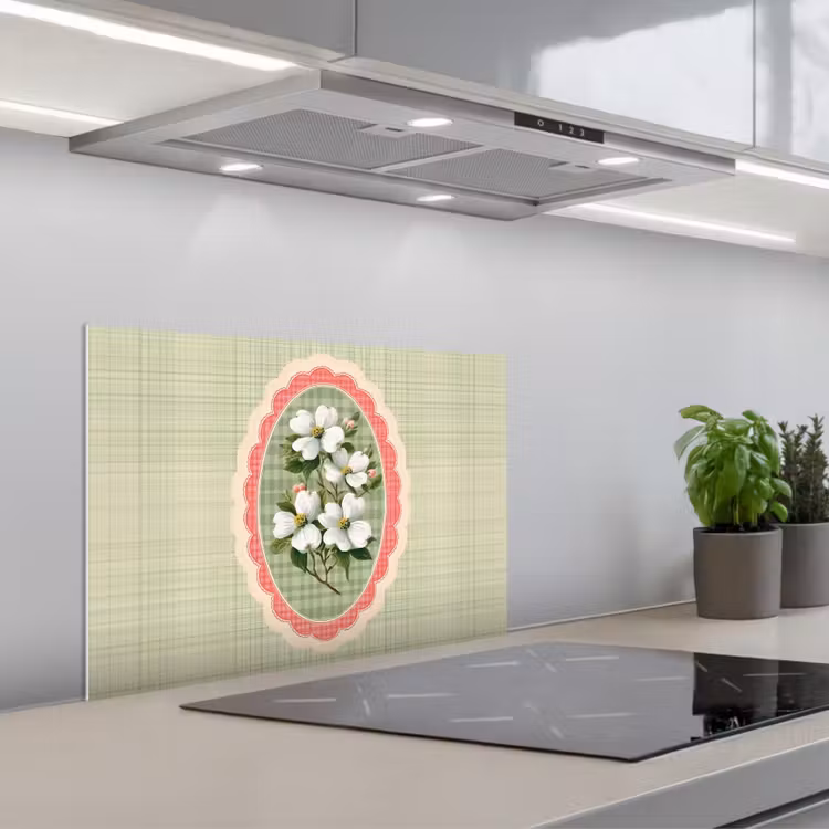 Bloemen - Illustratie - Geruit - Groen keuken achterwand spatscherm klein -3d_schuin