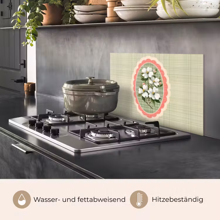 Bloemen - Illustratie - Geruit - Groen keuken achterwand spatscherm klein -usp_DE