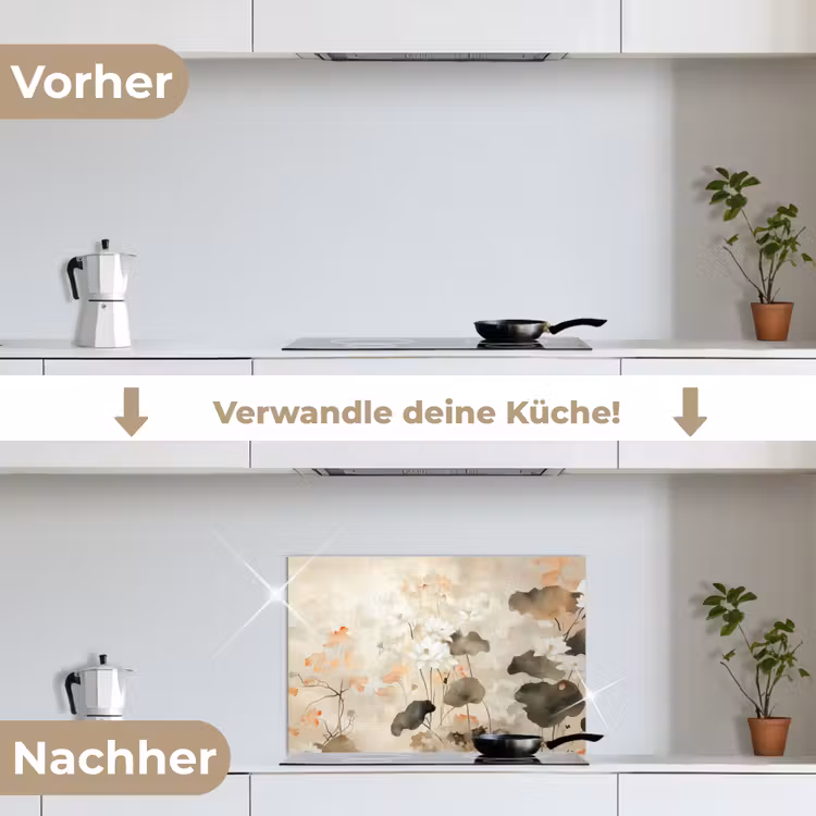 Bloemen - Japandi - Wabi sabi keuken achterwand spatscherm klein -voor_na_DE