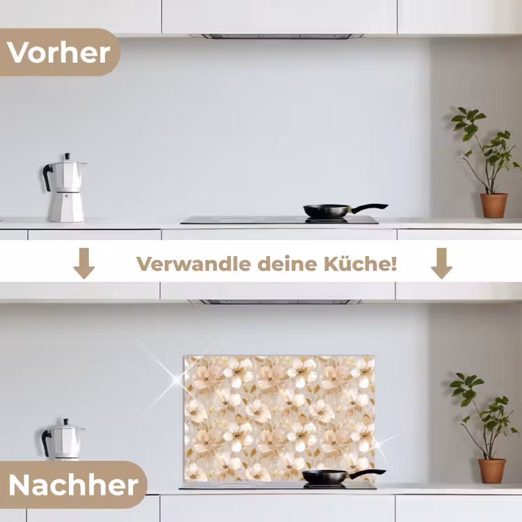 Bloemen - artistiek - Goud keuken achterwand spatscherm klein 900 -voor_na_DE