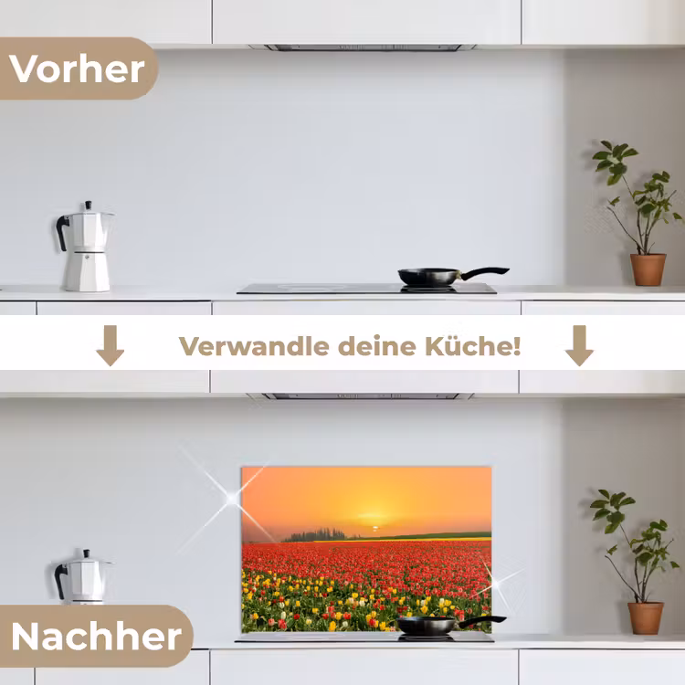 Bloemen - Landschap - Tulpen - Zonsondergang keuken achterwand spatscherm klein -voor_na_DE