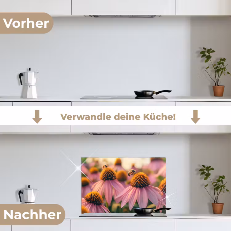 Bloemen - Paars - Bijen keuken achterwand spatscherm klein -voor_na_DE