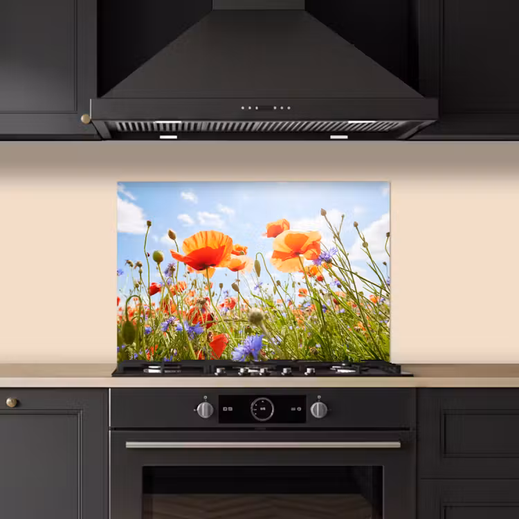 Bloemen - Klaproos - Lente - Natuur - Rood - Blauw keuken achterwand spatscherm klein -sfeer1