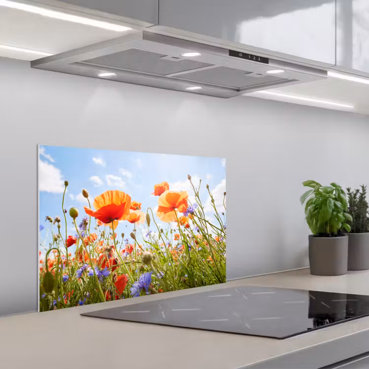 Bloemen - Klaproos - Lente - Natuur - Rood - Blauw keuken achterwand spatscherm klein -3d_schuin