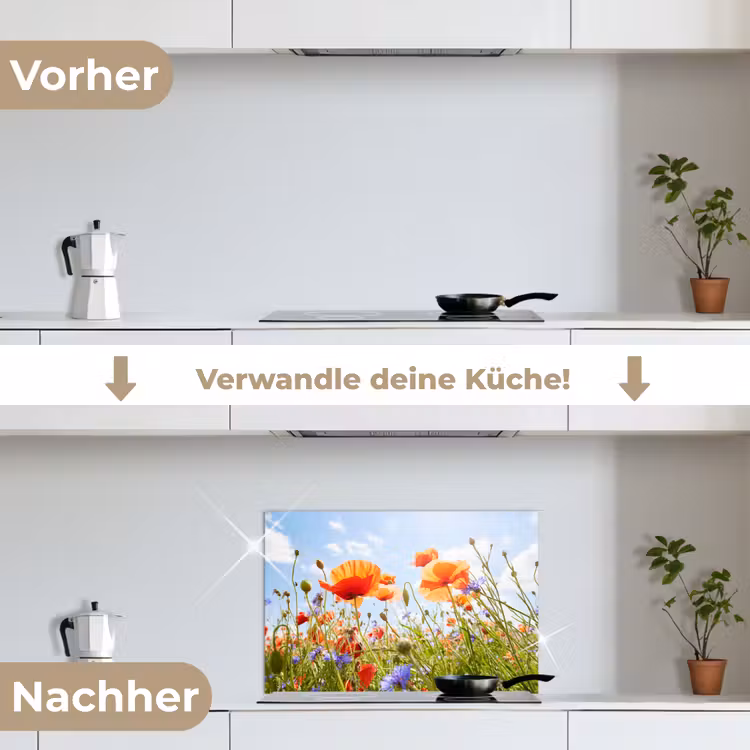 Bloemen - Klaproos - Lente - Natuur - Rood - Blauw keuken achterwand spatscherm klein -voor_na_DE