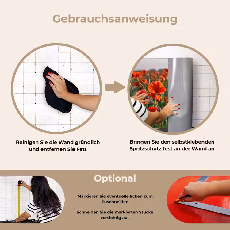 Bloemen - Klaprozen - Natuur - Rood keuken achterwand spatscherm klein -gebruiksaanwijzing_DE