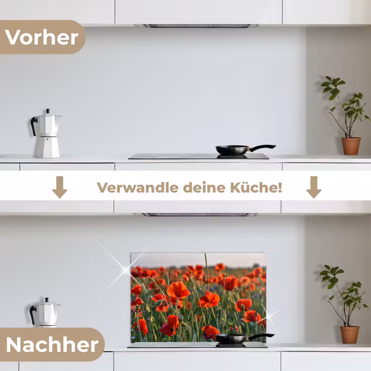 Bloemen - Klaprozen - Natuur - Rood keuken achterwand spatscherm klein -voor_na_DE