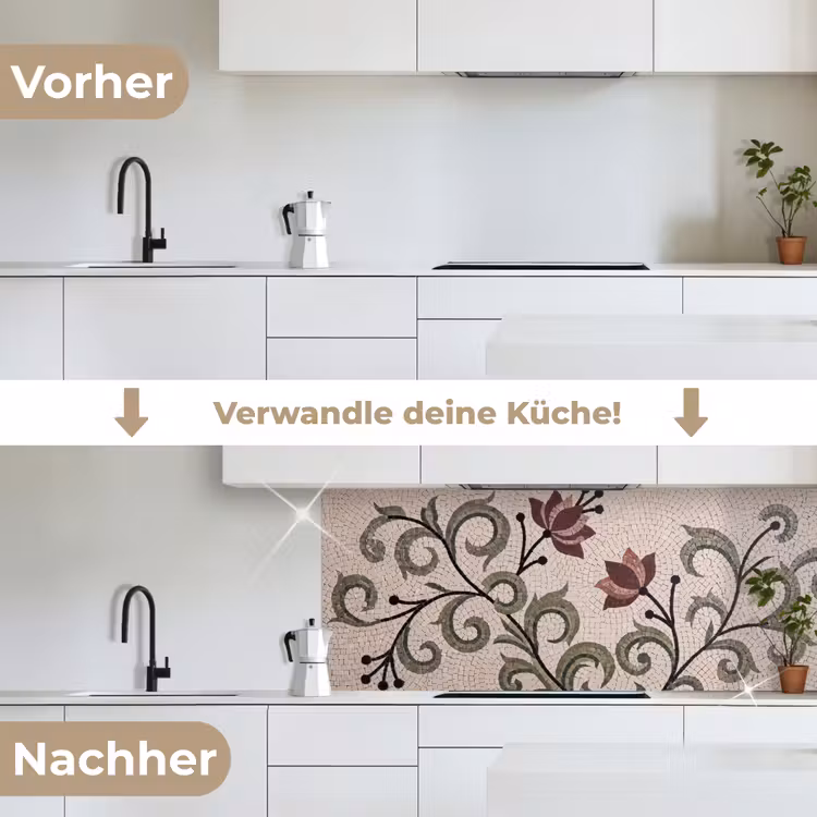 Bloemen - Mozaïek - Patroon - Abstract - Groen keuken achterwand 2 middel -voor-na_DE