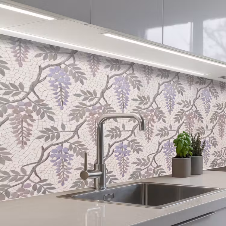 Bloemen - Mozaïek - Natuur - Patroon - Paars keuken achterwand 2 middel -3d_schuin