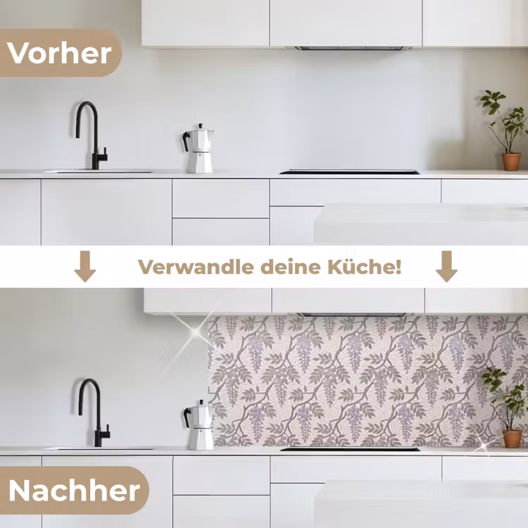 Bloemen - Mozaïek - Natuur - Patroon - Paars keuken achterwand 2 middel -voor-na_DE