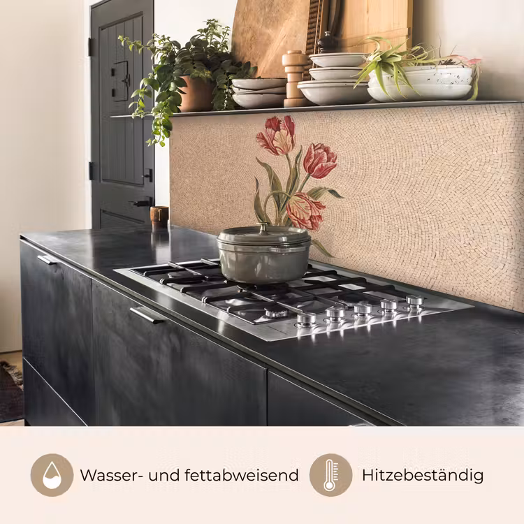 Bloemen - Mozaïek - Rood - Groen - Kunst keuken achterwand 2 middel -usp_DE
