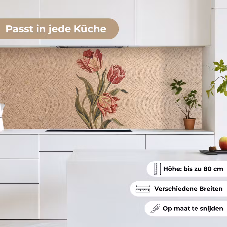 Bloemen - Mozaïek - Rood - Groen - Kunst keuken achterwand 2 middel -sfeer4_DE