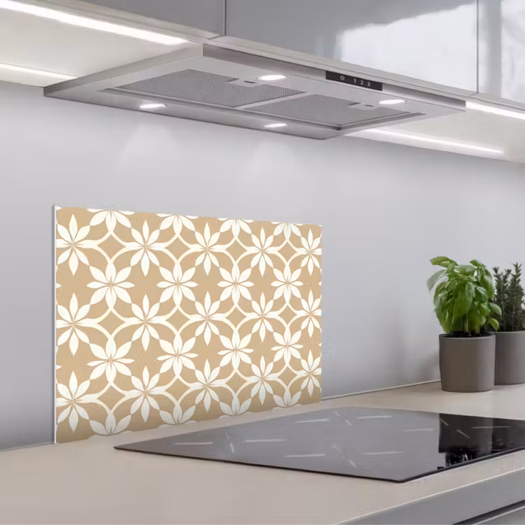 Bloemen - Patroon - Beige keuken achterwand spatscherm klein 900 -3d_schuin