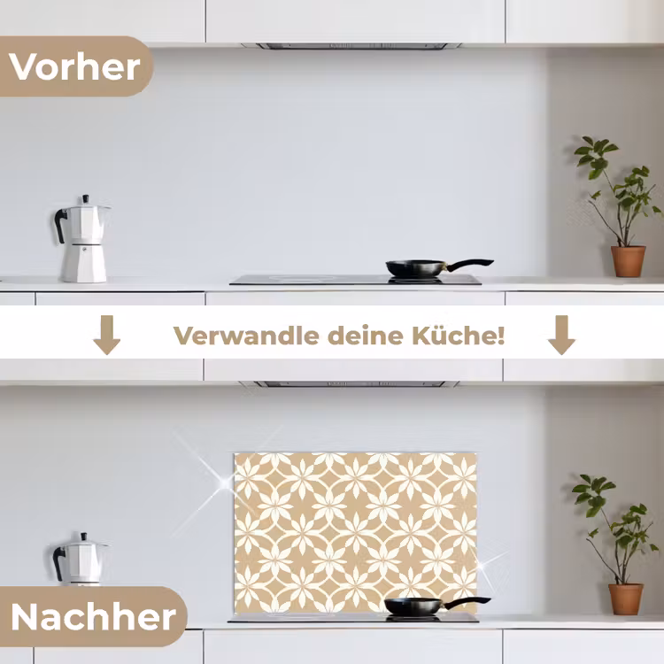 Bloemen - Patroon - Beige keuken achterwand spatscherm klein 900 -voor_na_DE