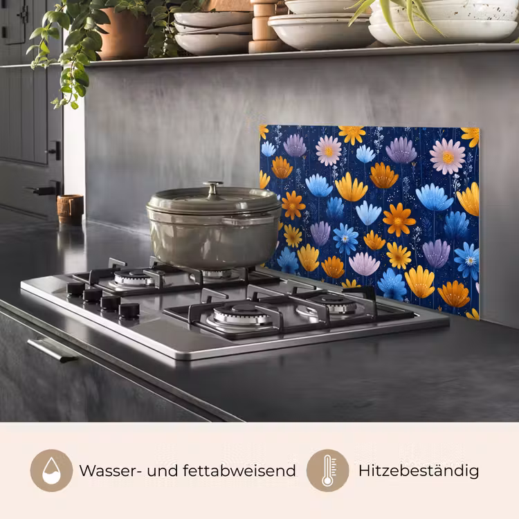 Bloemen - Patroon - Blauw - Contrast keuken achterwand spatscherm klein -usp_DE