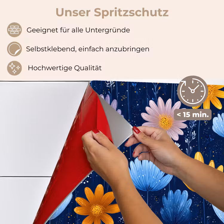 Bloemen - Patroon - Blauw - Contrast keuken achterwand spatscherm klein -spatscherm_DE