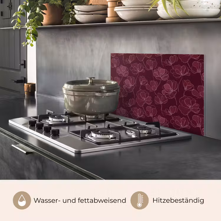 Bloemen - Patroon - Bordeauxrood keuken achterwand spatscherm klein 900 -usp_DE