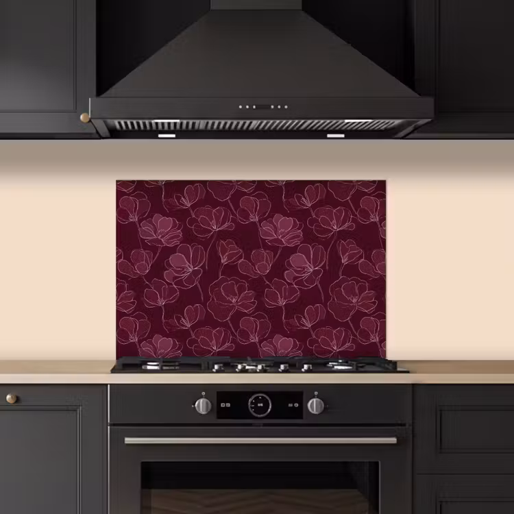 Bloemen - Patroon - Bordeauxrood keuken achterwand spatscherm klein 900 -sfeer1