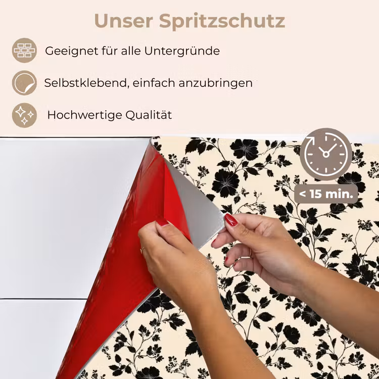 Bloemen - Dessin - Zwart keuken achterwand spatscherm klein 900 -spatscherm_DE