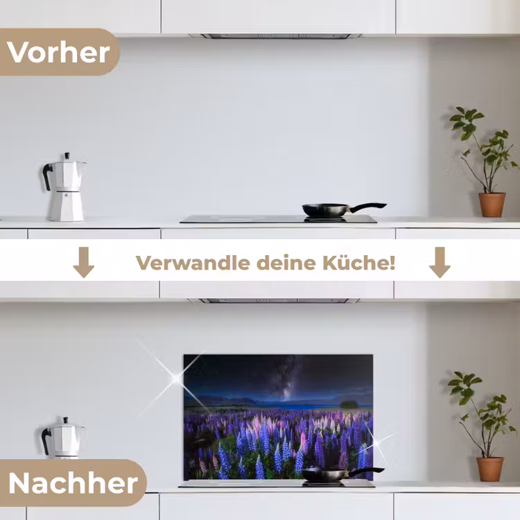 Bloemen - Nacht - Lupine - Sterrenhemel - Paars - Natuur keuken achterwand spatscherm klein -voor_na_DE