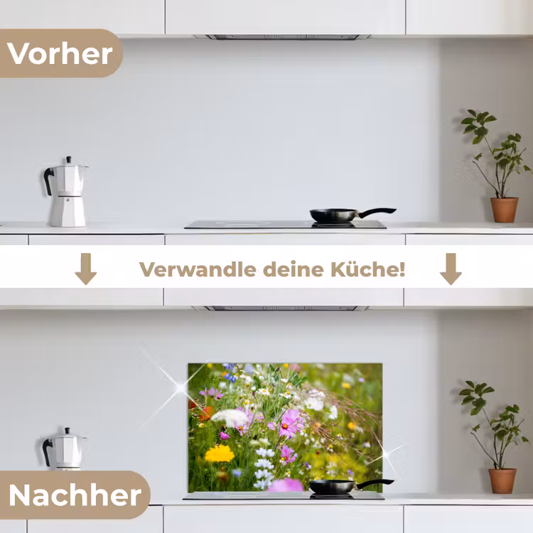 Bloemen - Natuur - Groen - Gras - Paars - Wit keuken achterwand spatscherm klein -voor_na_DE
