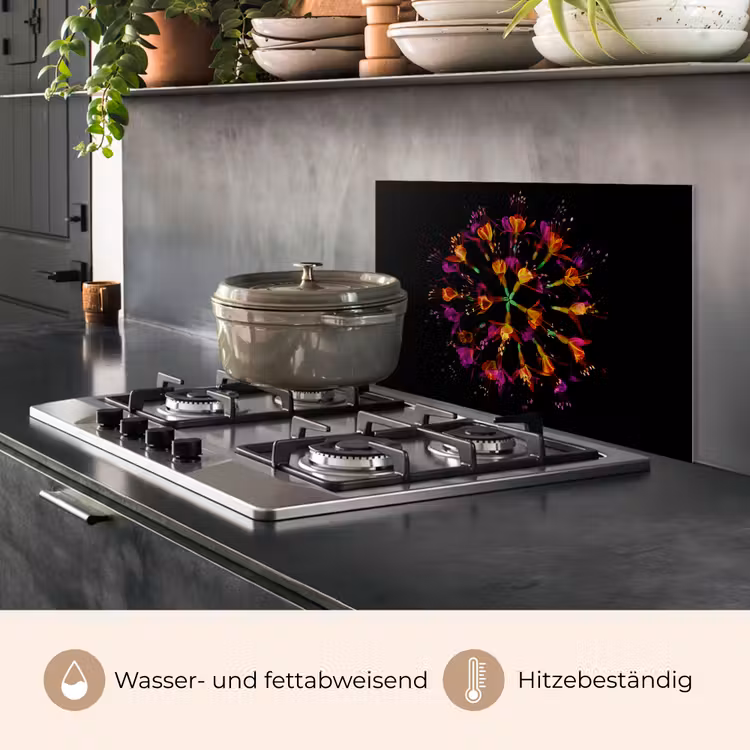 Bloemen - Oranje - Roze - Zwart keuken achterwand spatscherm klein -usp_DE