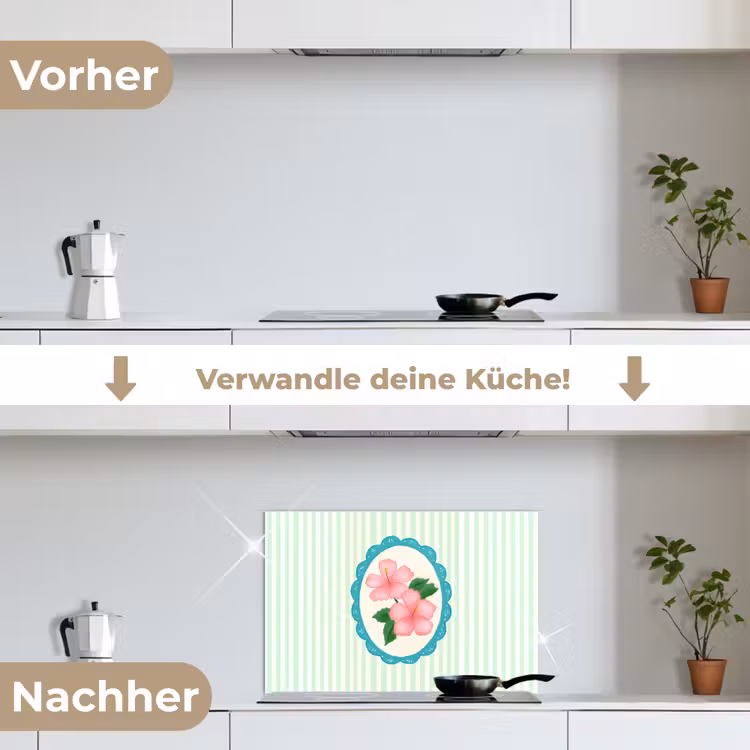 Bloemen - Ovaal - Strepen - Groen keuken achterwand spatscherm klein -voor_na_DE