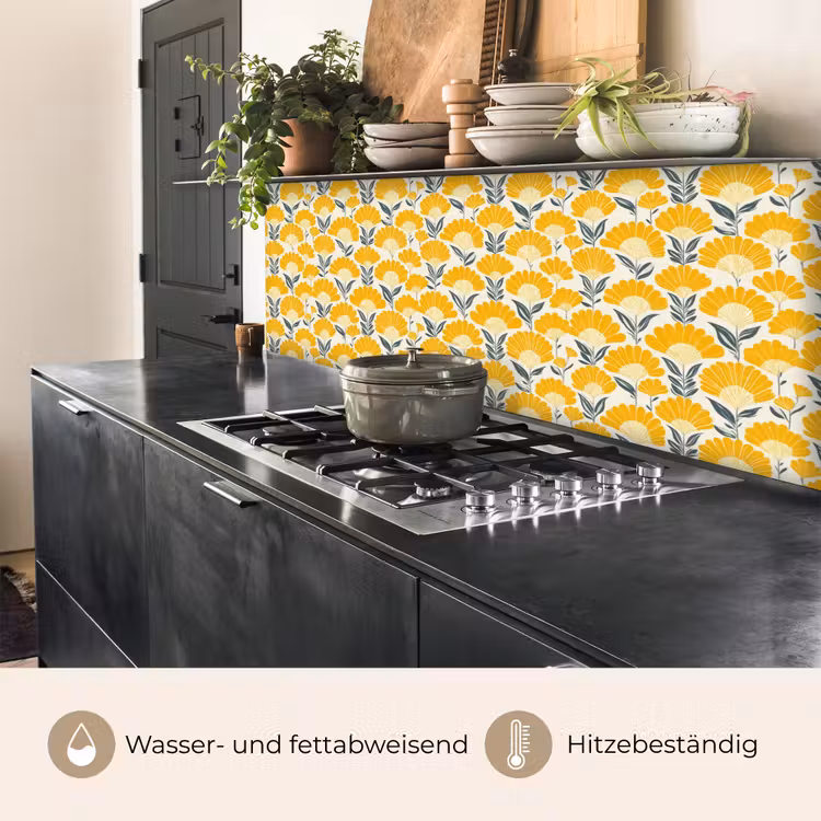 Bloemen - Retro - Botanisch - Okergeel - Grijs keuken achterwand 2 middel 871 -usp_DE