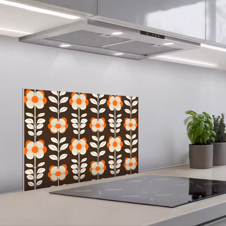 Bloemen - Retro - Bruin keuken achterwand spatscherm klein 900 -3d_schuin