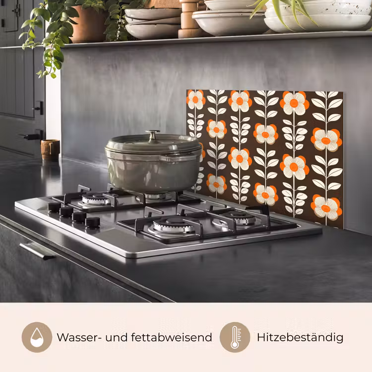 Bloemen - Retro - Bruin keuken achterwand spatscherm klein 900 -usp_DE