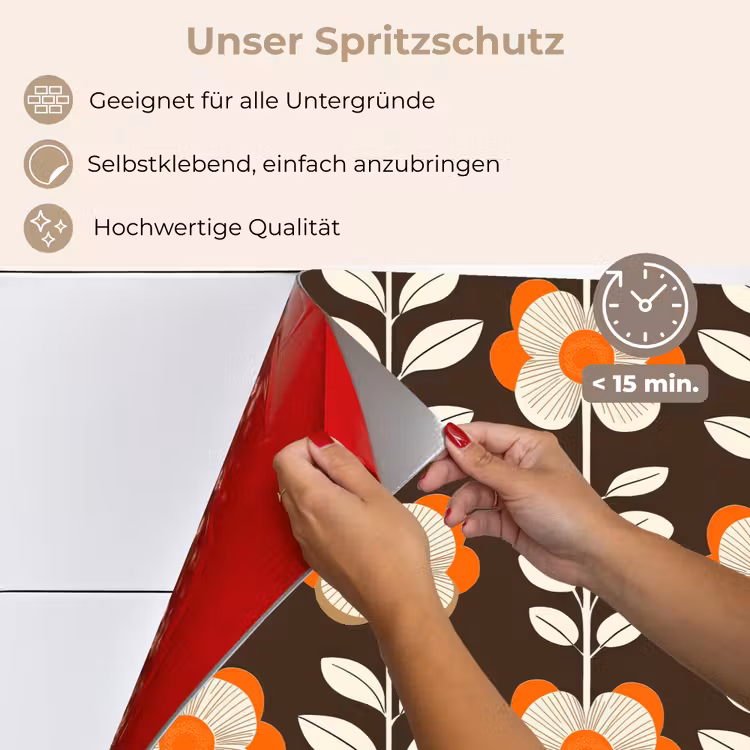 Bloemen - Retro - Bruin keuken achterwand spatscherm klein 900 -spatscherm_DE