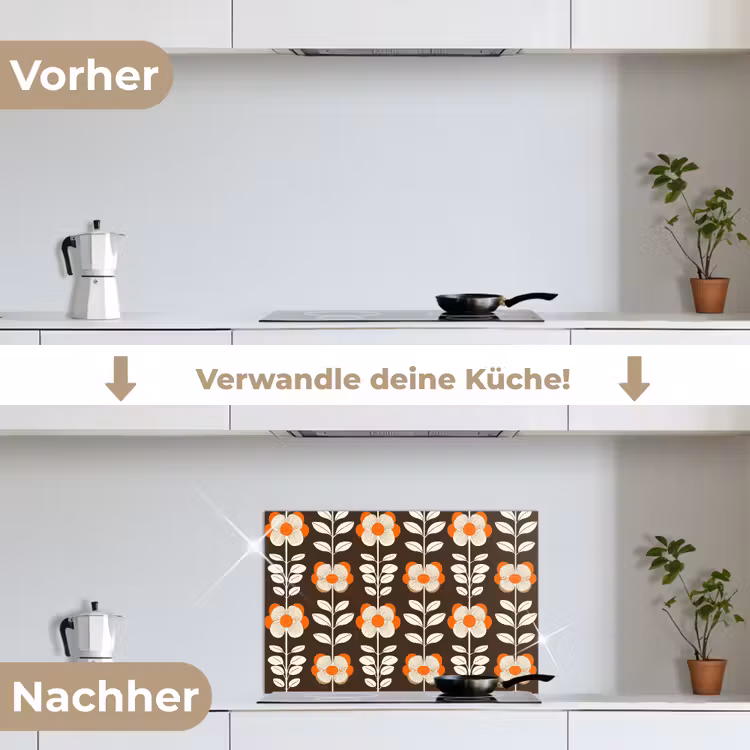 Bloemen - Retro - Bruin keuken achterwand spatscherm klein 900 -voor_na_DE